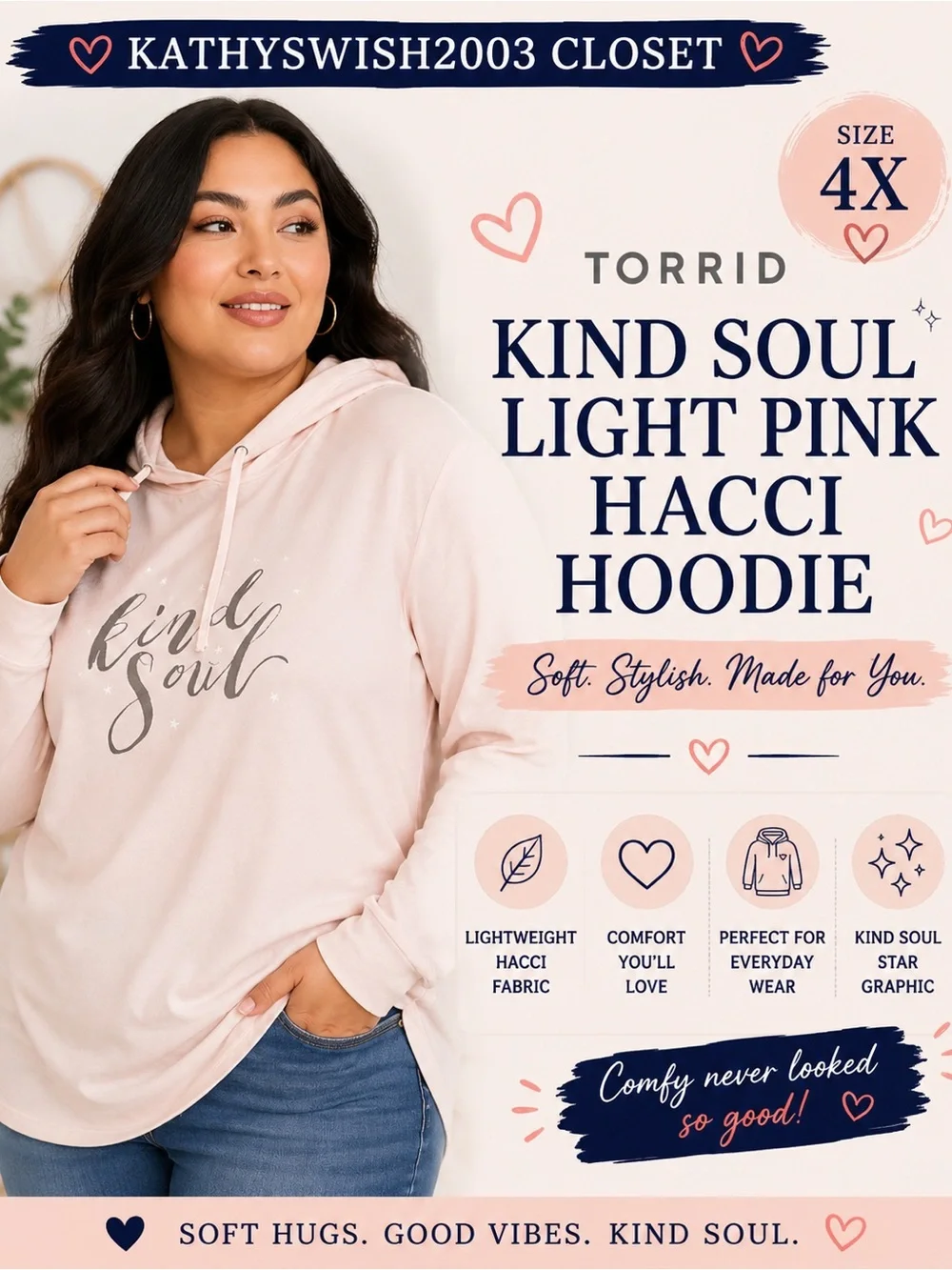 TORRID KIND SOUL LIGHT PINK HACCI HOODIE